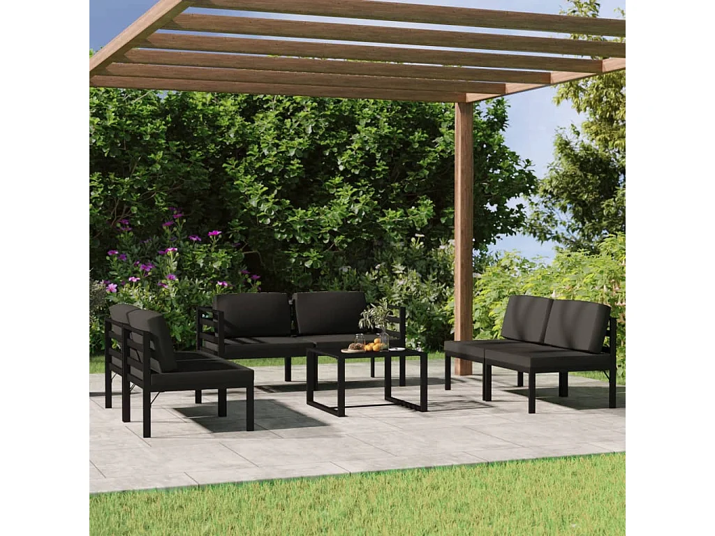 Set Divani da Giardino 7 pz con Cuscini in Alluminio Antracite
