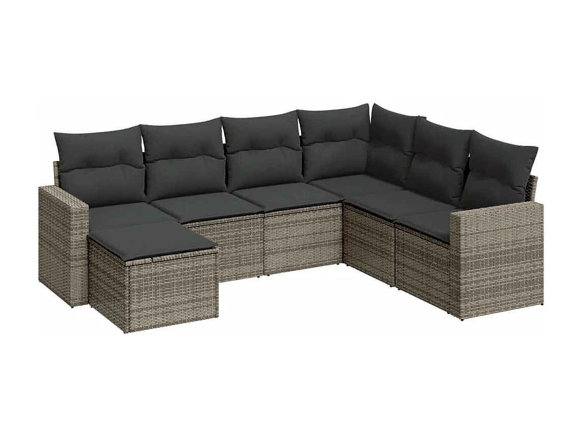 Set Divani da Giardino 7 pz con Cuscini Grigio in Polyrattan