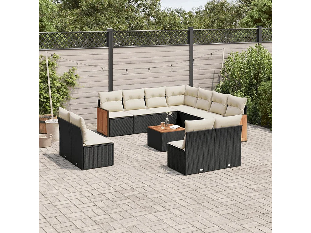 Set Divani da Giardino 12 pz con Cuscini Nero in Polyrattan