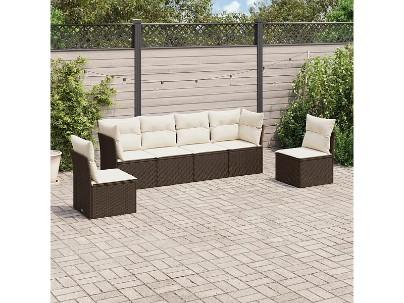Salon de jardin avec coussins 6 pcs marron résine tressée