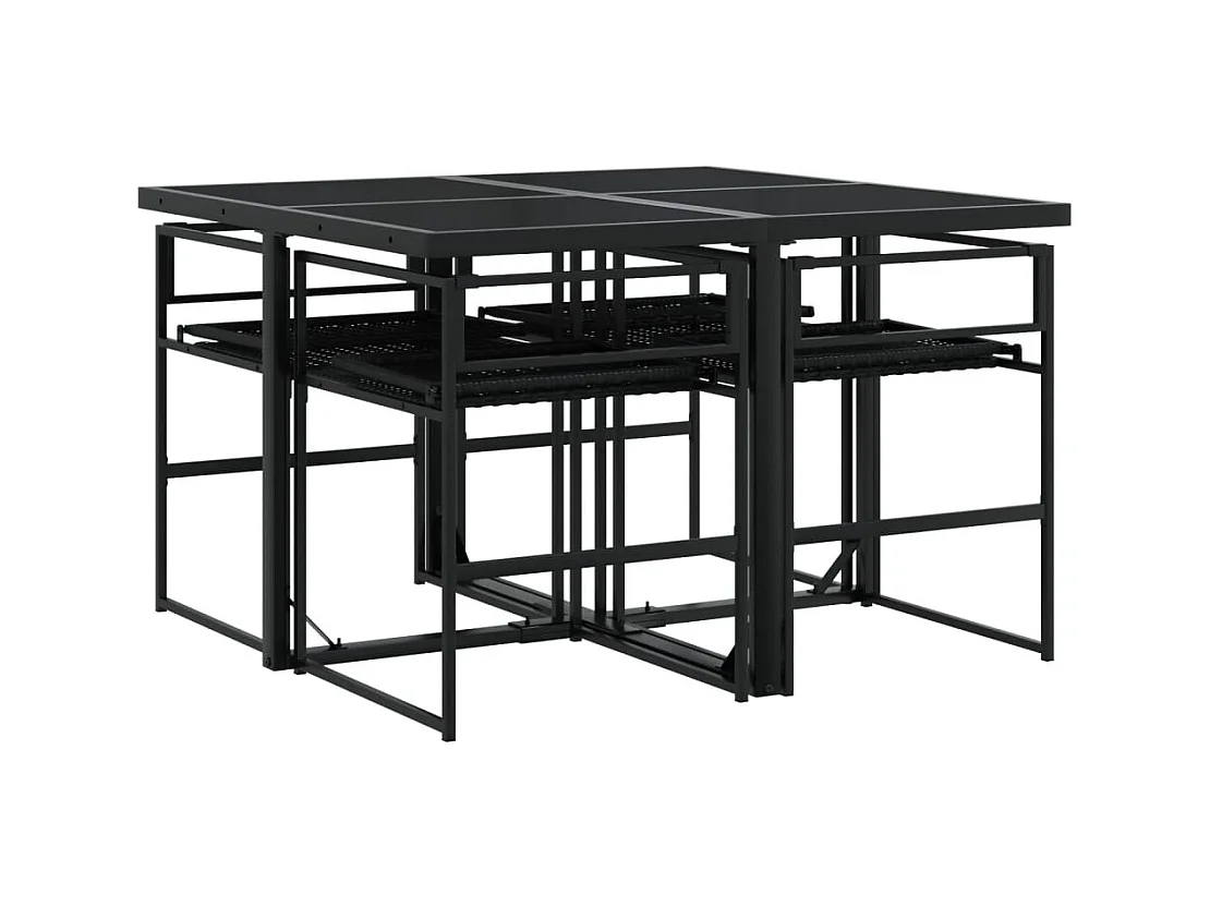 5-delige Tuinset met kussens poly rattan zwart