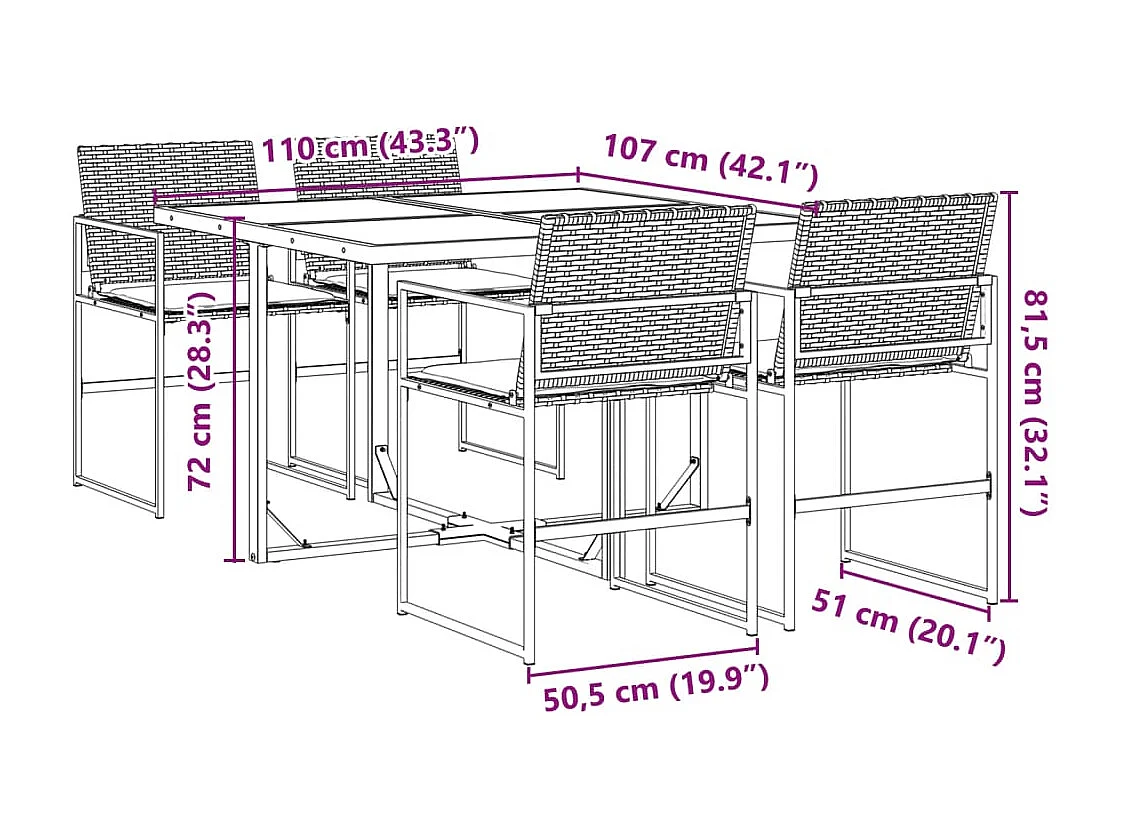 5-delige Tuinset met kussens poly rattan zwart