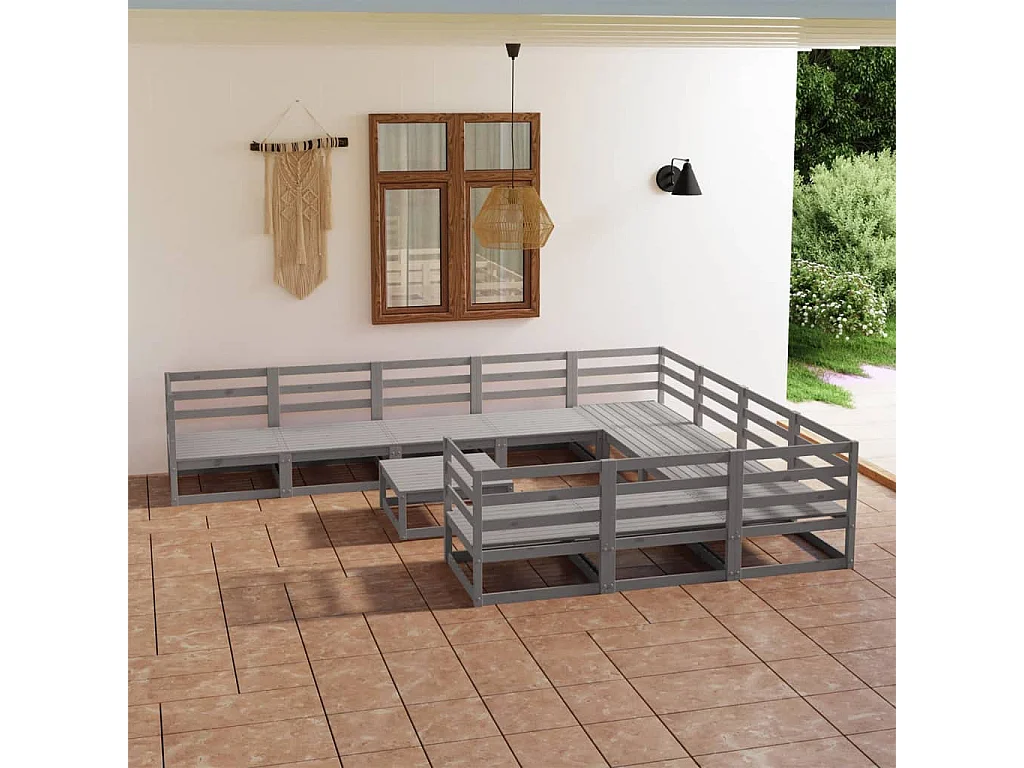 11-tlg. Garten-Lounge-Set Massivholz Kiefer