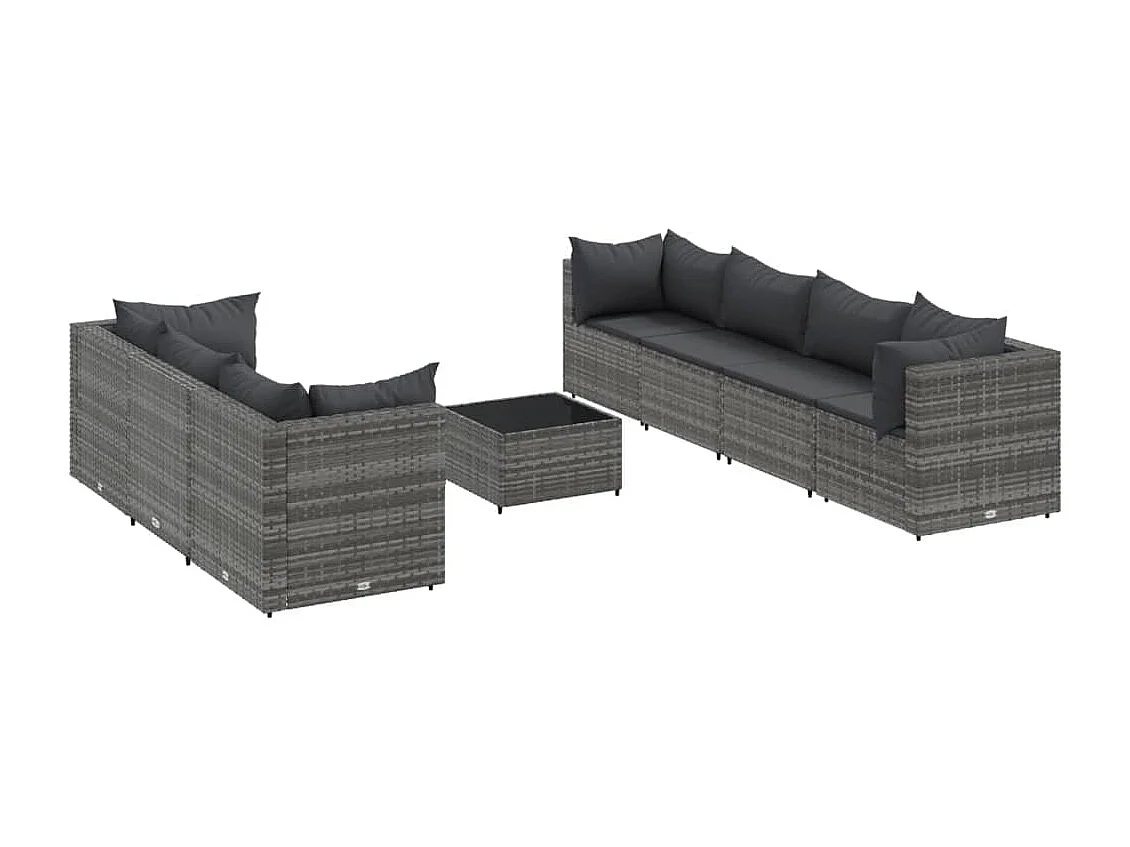 8-tlg. Garten-Lounge-Set mit Kissen Grau Poly Rattan