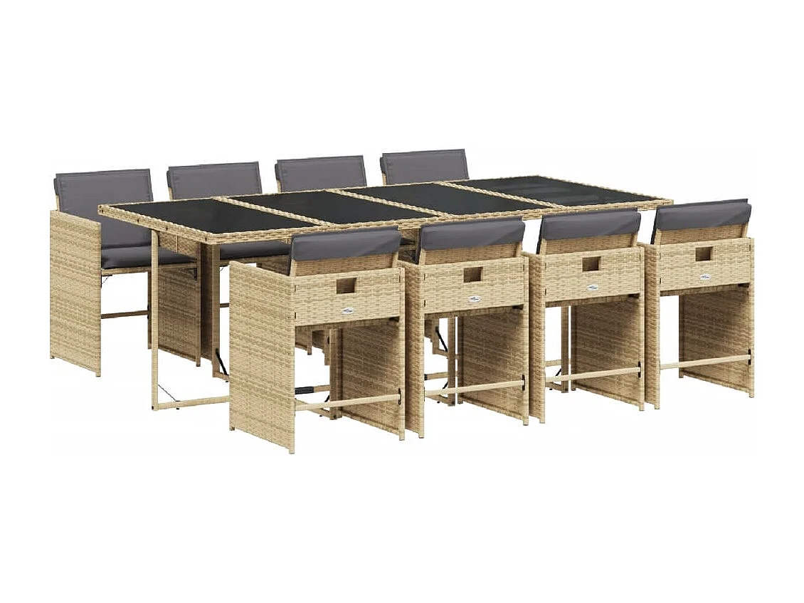 Ensemble à manger de jardin et coussins 9 pcs mélange beige