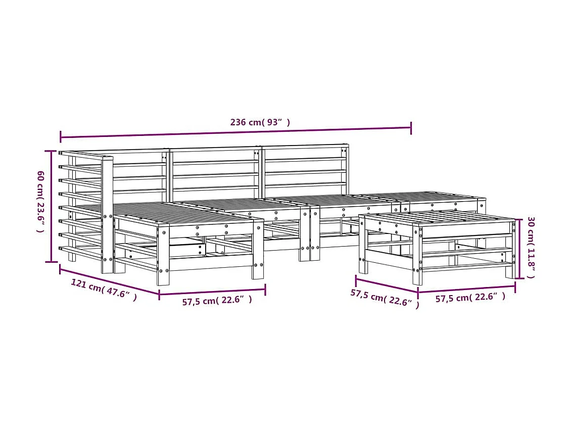 6 pcs conjunto lounge de jardim madeira de pinho impregnada
