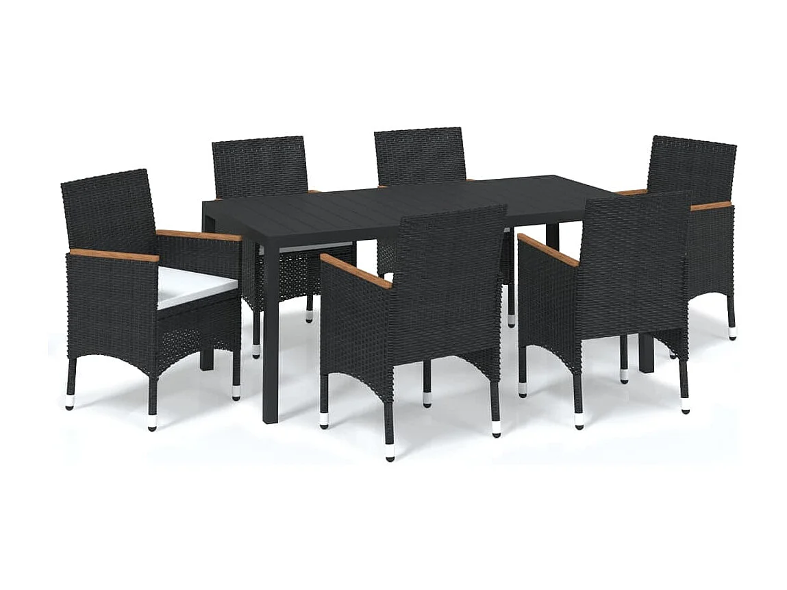 Ensemble à manger de jardin coussins 7pcs Résine tressée Noir