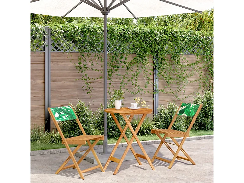 Ensemble de bistro 3 pcs motif de feuilles tissu et bois massif