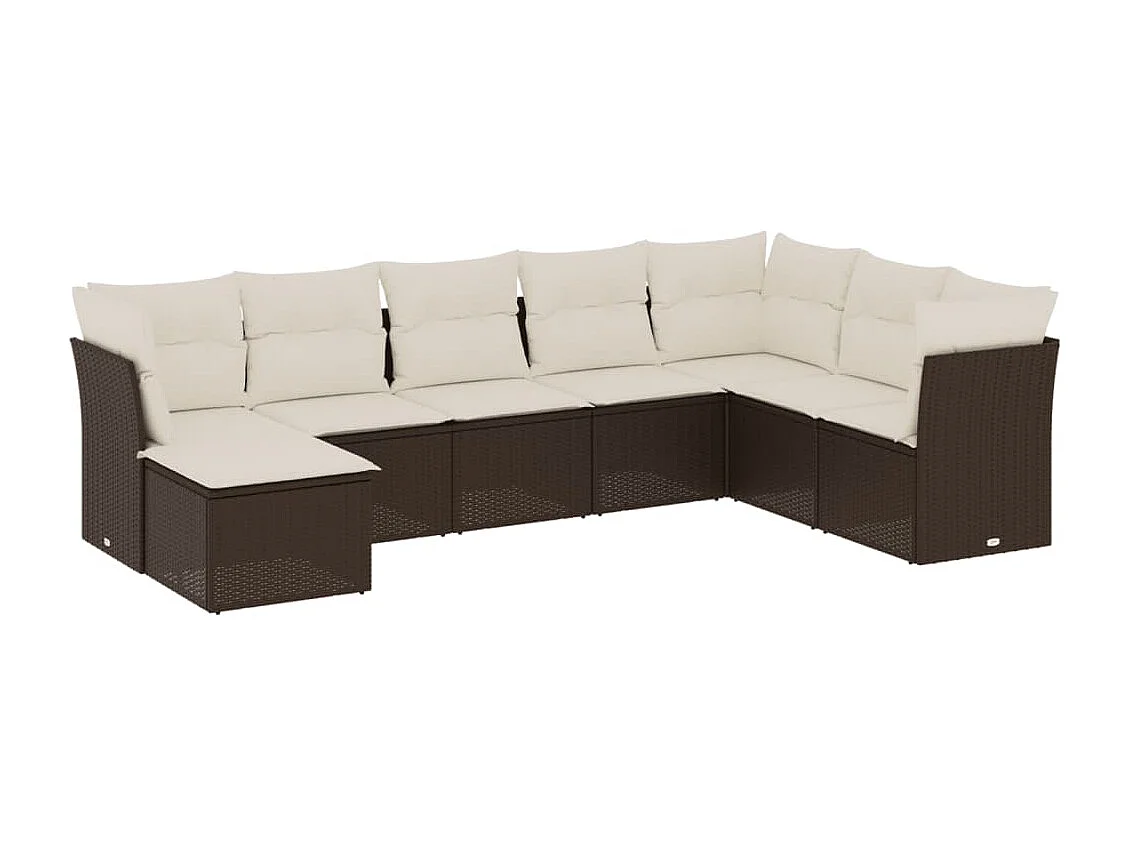 Set Divani da Giardino 8 pz con Cuscini Marrone in Polyrattan