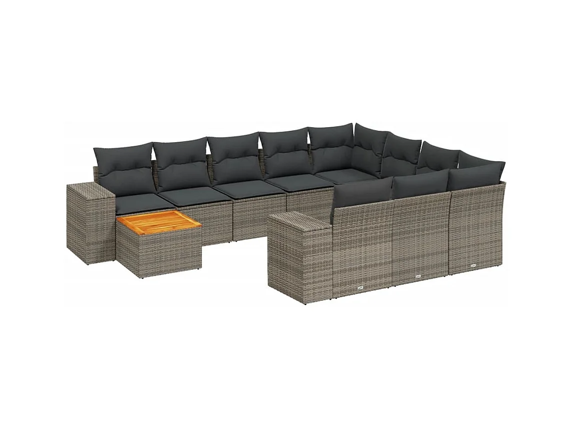 11-delige Loungeset met kussens poly rattan grijs