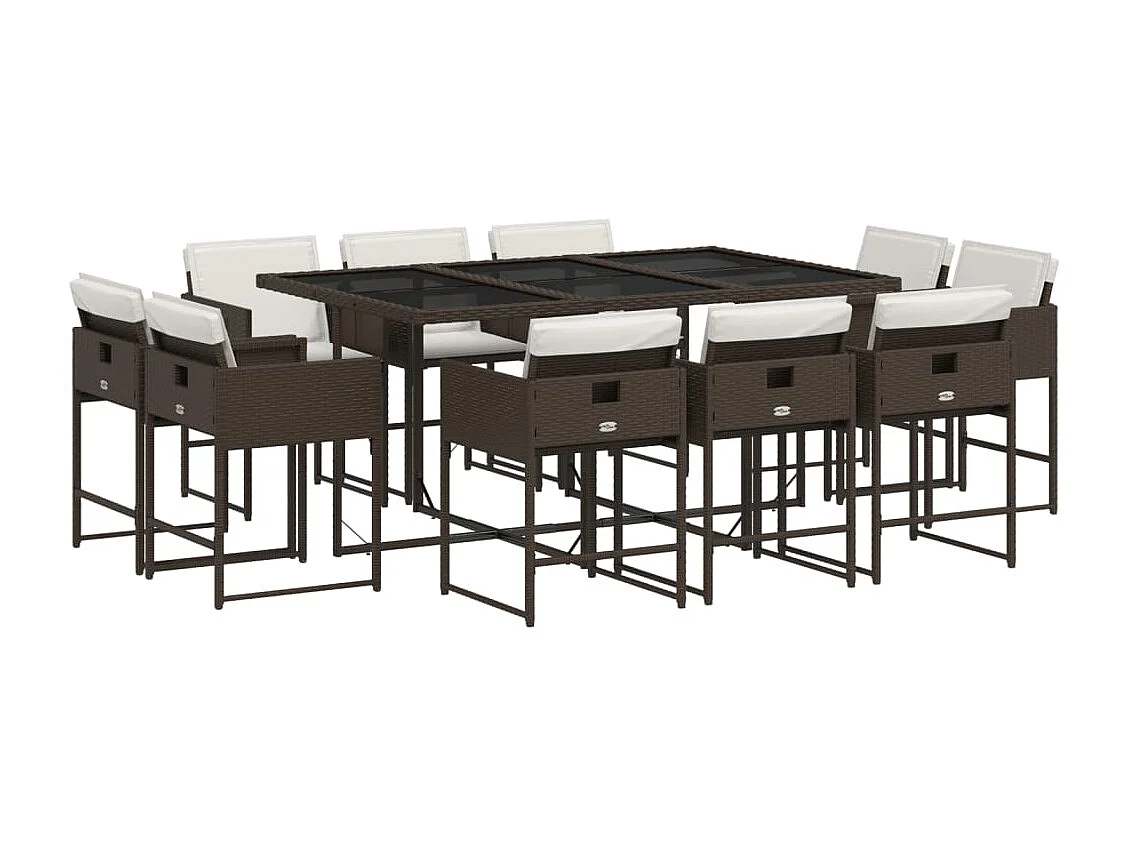 Ensemble à manger de jardin et coussins 11 pcs marron rotin