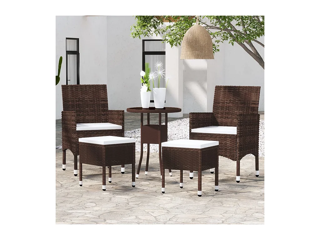 Set Divani da Giardino 5 pz in Polyrattan Marrone