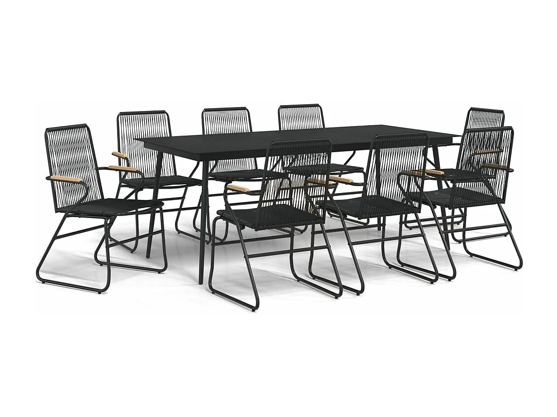 9-delige Tuinset PVC-rattan zwart