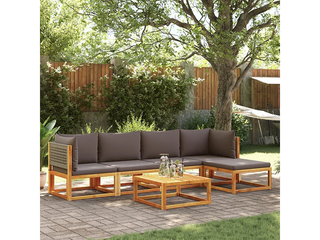 Set Divano da Giardino 6 pz con Cuscini in Massello di Acacia