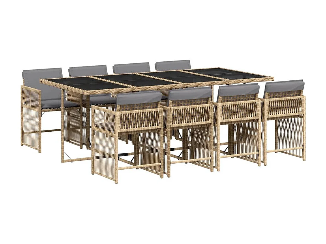 Ensemble à manger de jardin et coussins 9 pcs mélange beige
