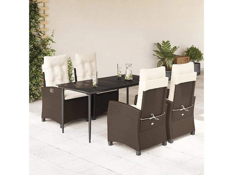 Set comedor de jardín 5 piezas y cojines ratán sintético marrón