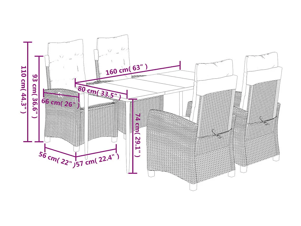 5-delige Tuinset met kussens poly rattan bruin