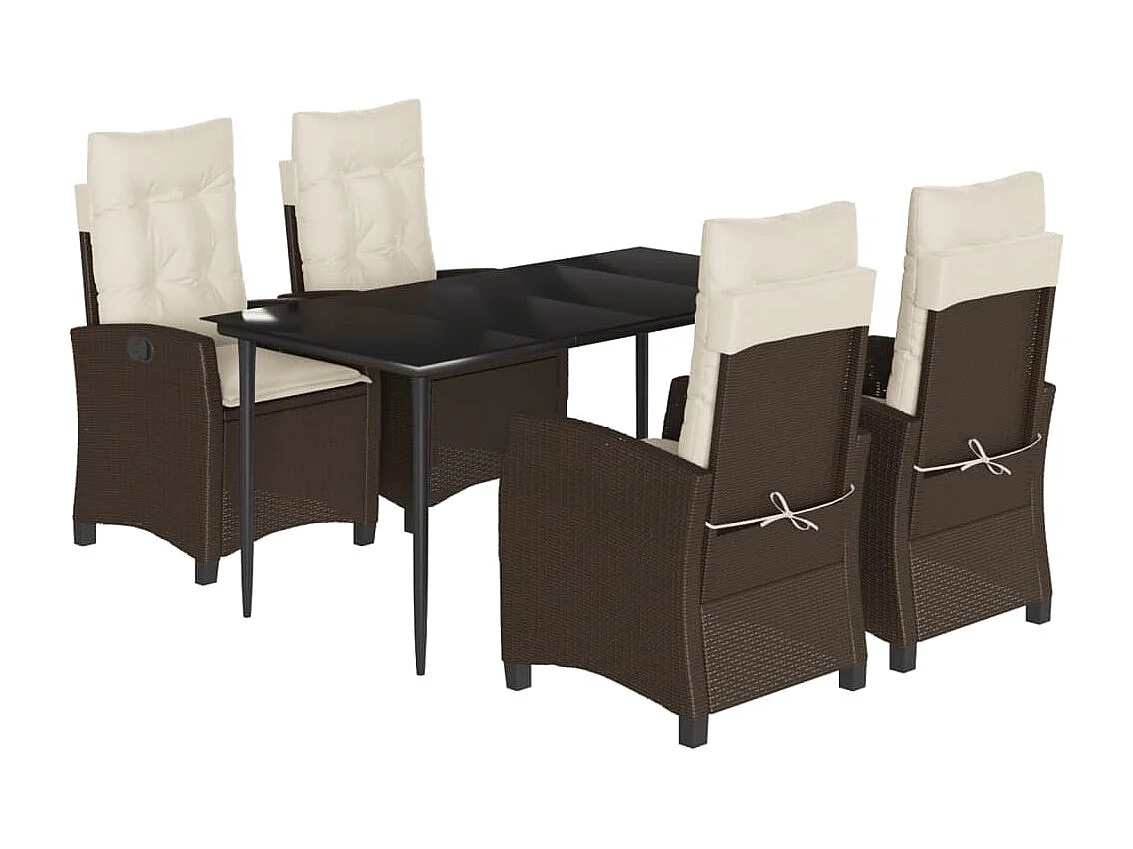 Ensemble à manger de jardin 5 pcs et coussins marron poly rotin