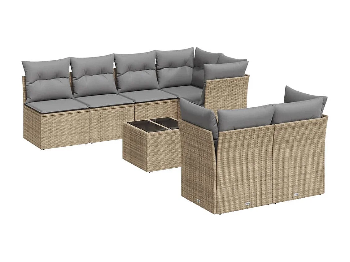 Set Divano da Giardino 8 pz con Cuscini Beige in Polyrattan