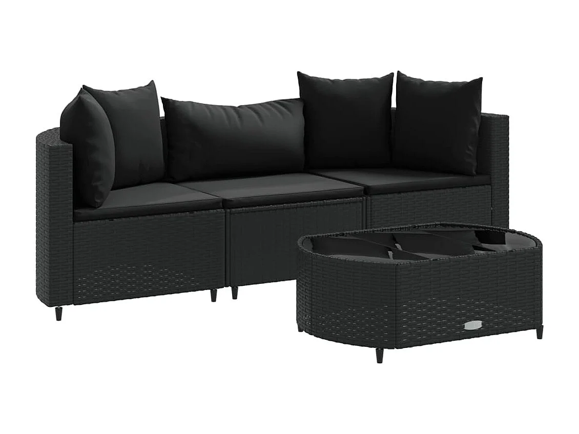 4 pcs conjunto de sofás para jardim c/ almofadões vime PE preto