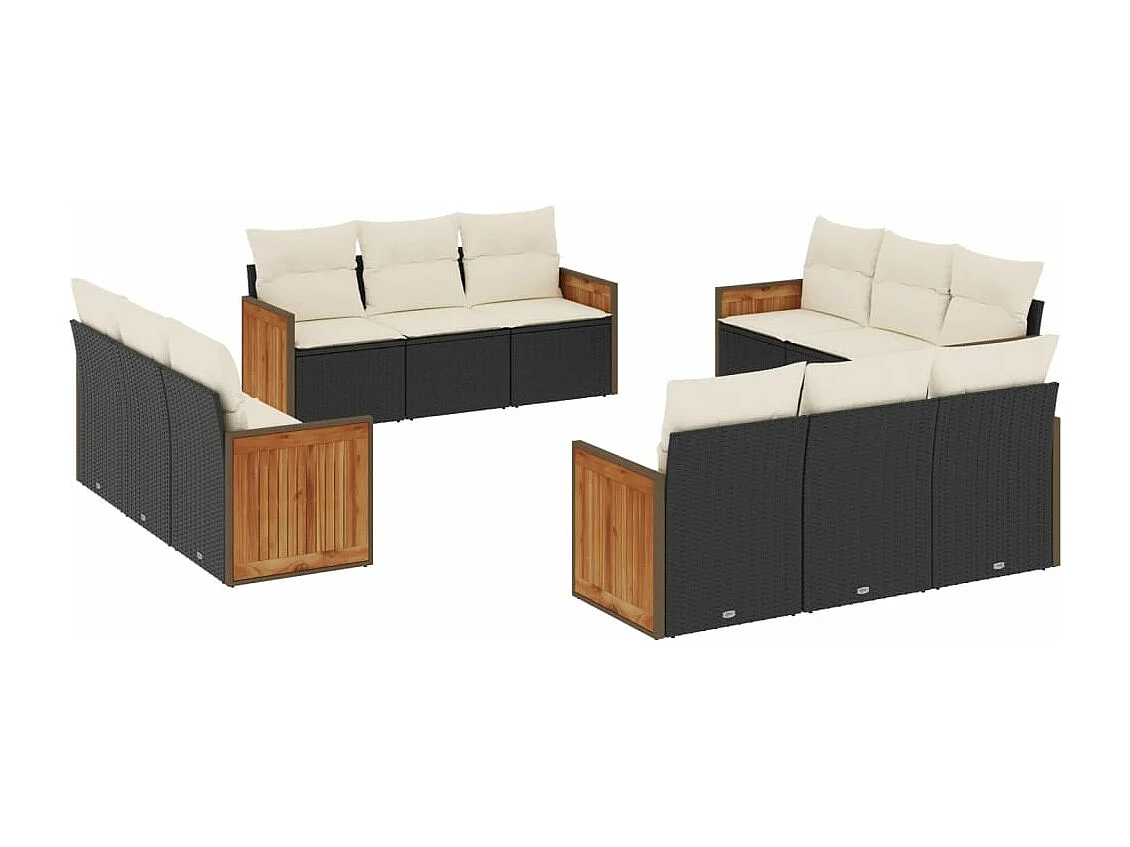 12-delige Loungeset met kussens poly rattan zwart