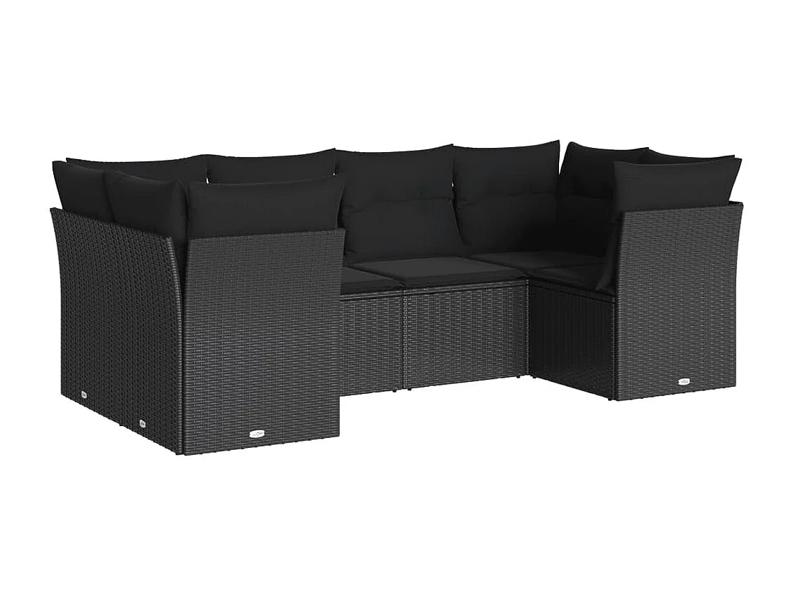 6 pcs conjunto sofás de jardim c/ almofadões vime PE preto