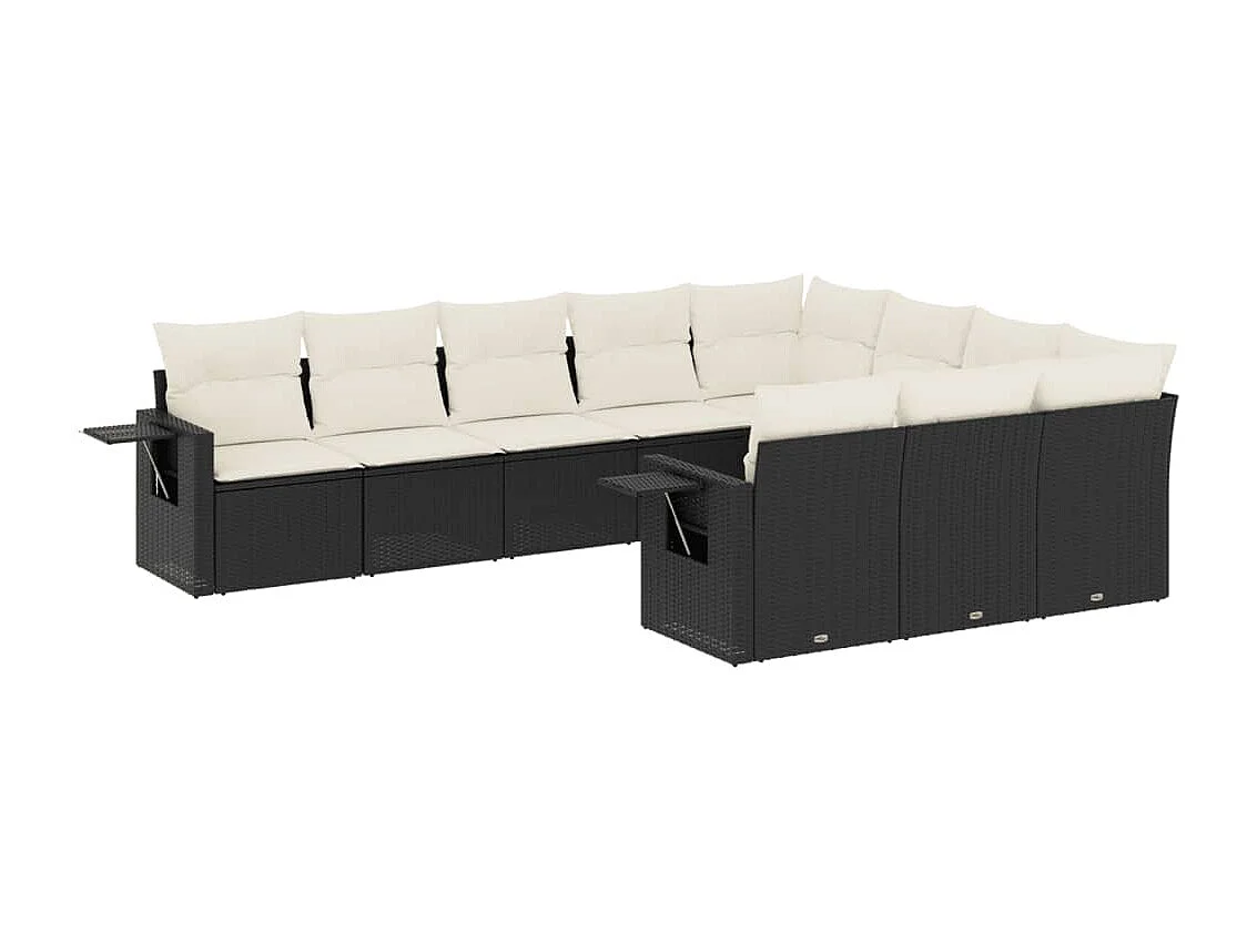 10-delige Loungeset met kussens poly rattan zwart