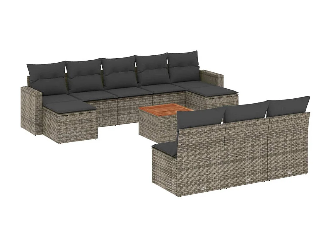 11-delige Loungeset met kussens poly rattan grijs