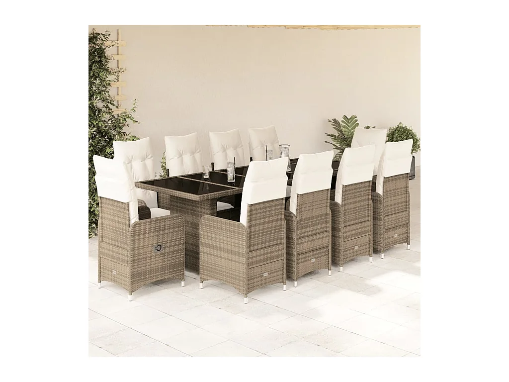 Set Bistrò da Giardino 11 pz con Cuscini in Polyrattan Beige
