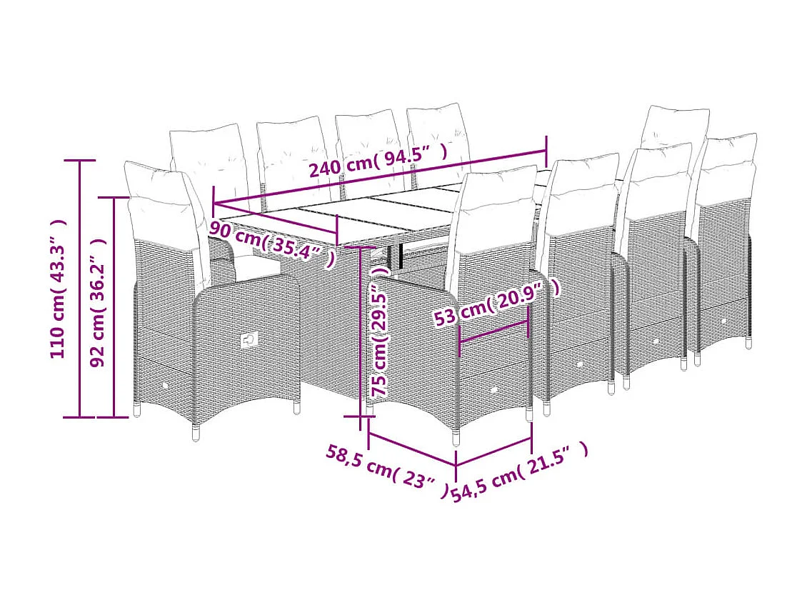 Set de mesa y sillas de jardín 11 pzas y cojines ratán PE beige