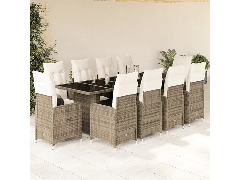 11-delige Bistroset met kussens poly rattan beige