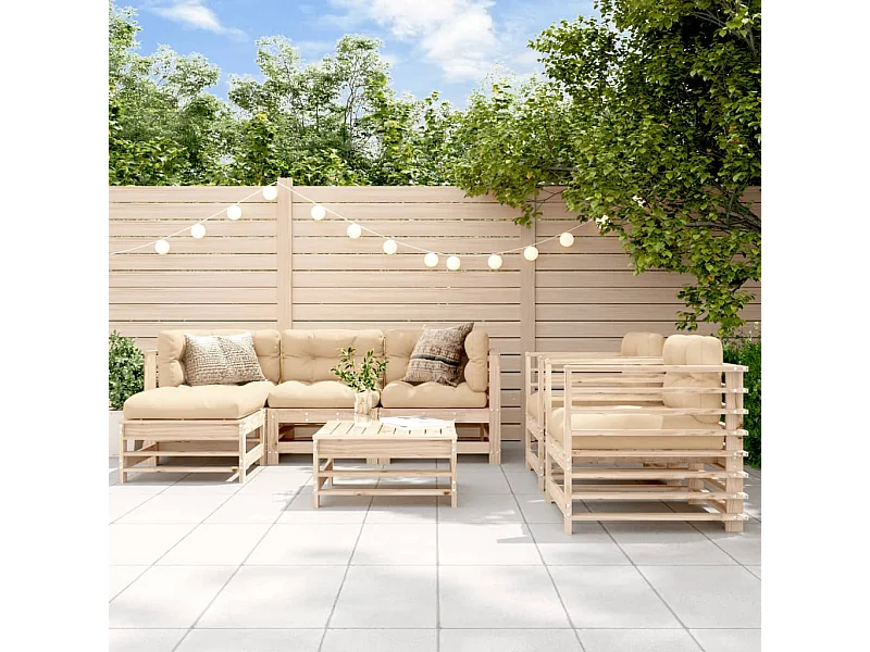 7 pcs conjunto lounge de jardim pinho maciço