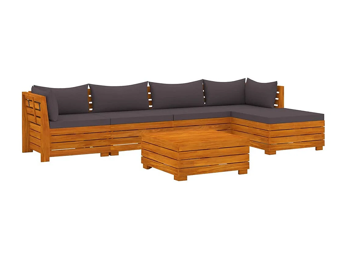 6 pcs conjunto lounge de jardim c/ almofadões acácia maciça