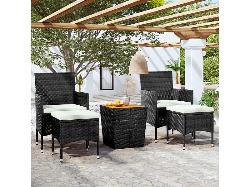 Ensemble de bistro de jardin 5pcs Résine tressée et acacia Noir