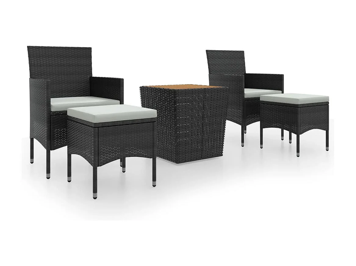 Ensemble de bistro de jardin 5pcs Résine tressée et acacia Noir