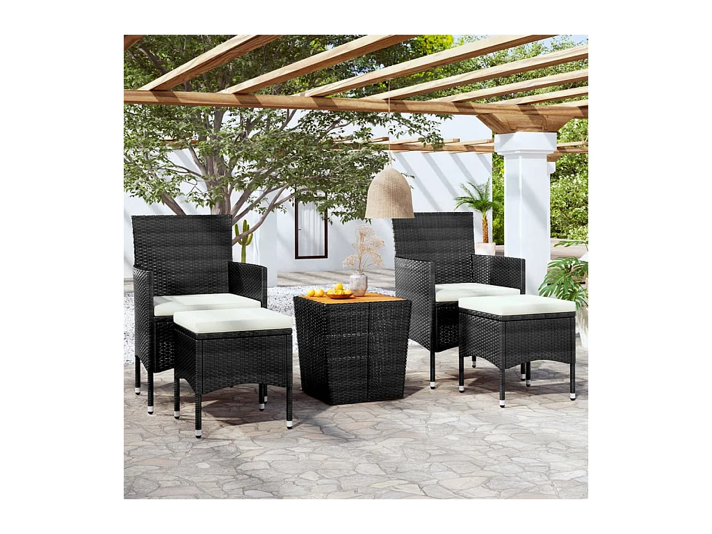 5-tlg. Garten-Bistro-Set Poly Rattan Massivholz Akazie Schwarz