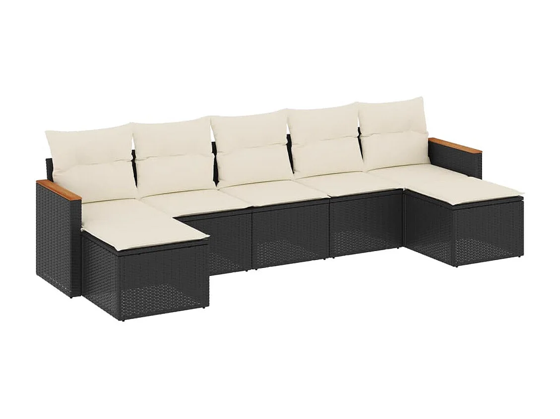 7-delige Loungeset met kussens poly rattan zwart
