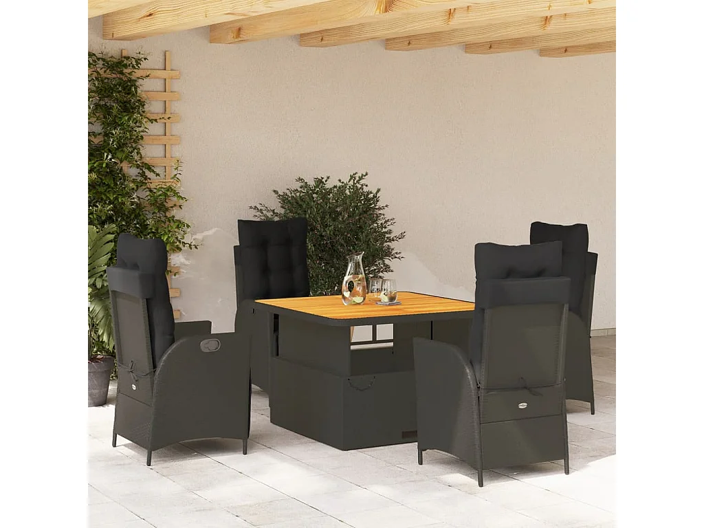 Set de muebles jardín 5 pzas con cojines ratán sintético negro
