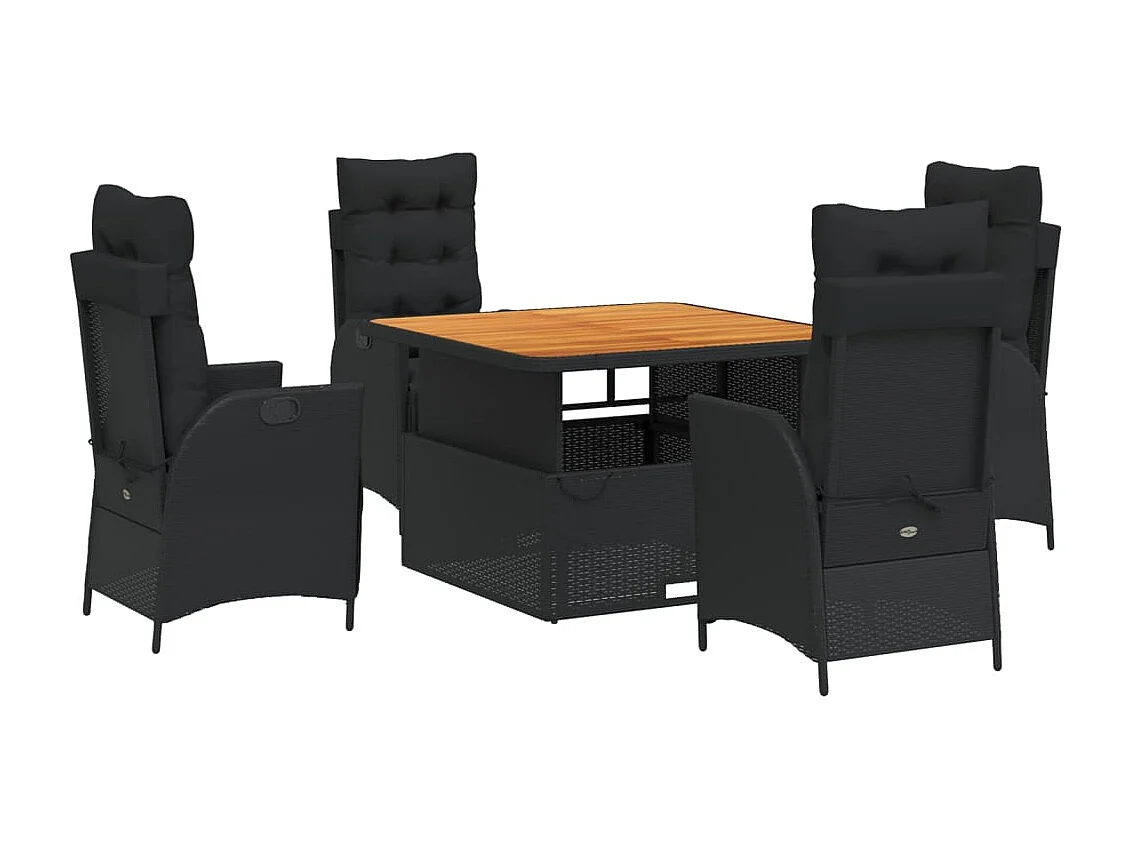 Set de muebles jardín 5 pzas con cojines ratán sintético negro