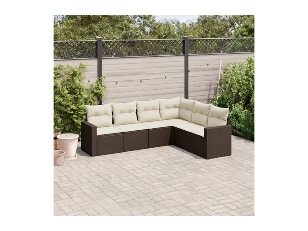 Salon de jardin avec coussins 6 pcs marron résine tressée