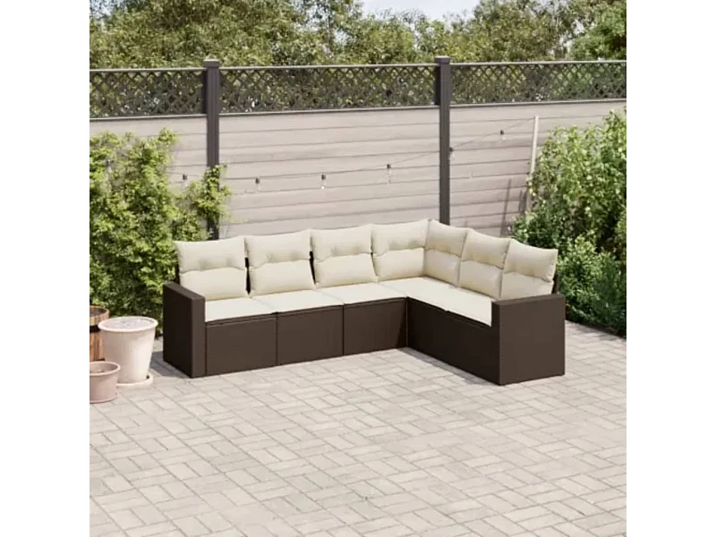 Set Divano da Giardino 6 pz con Cuscini Marrone in Polyrattan