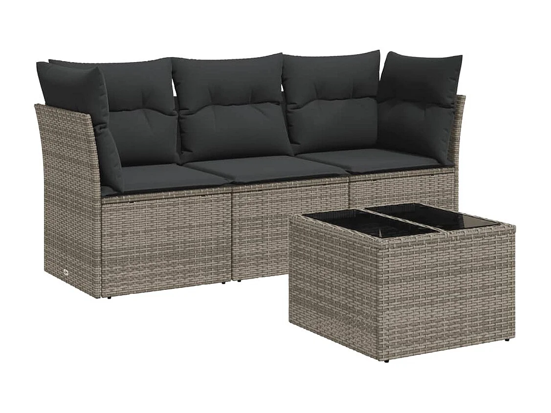 4-tlg. Garten-Sofagarnitur mit Kissen Grau Poly Rattan
