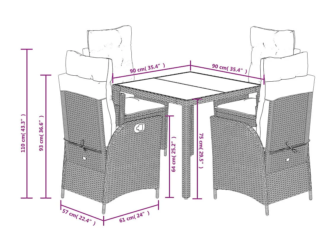 5-delige Tuinset met kussens poly rattan grijs