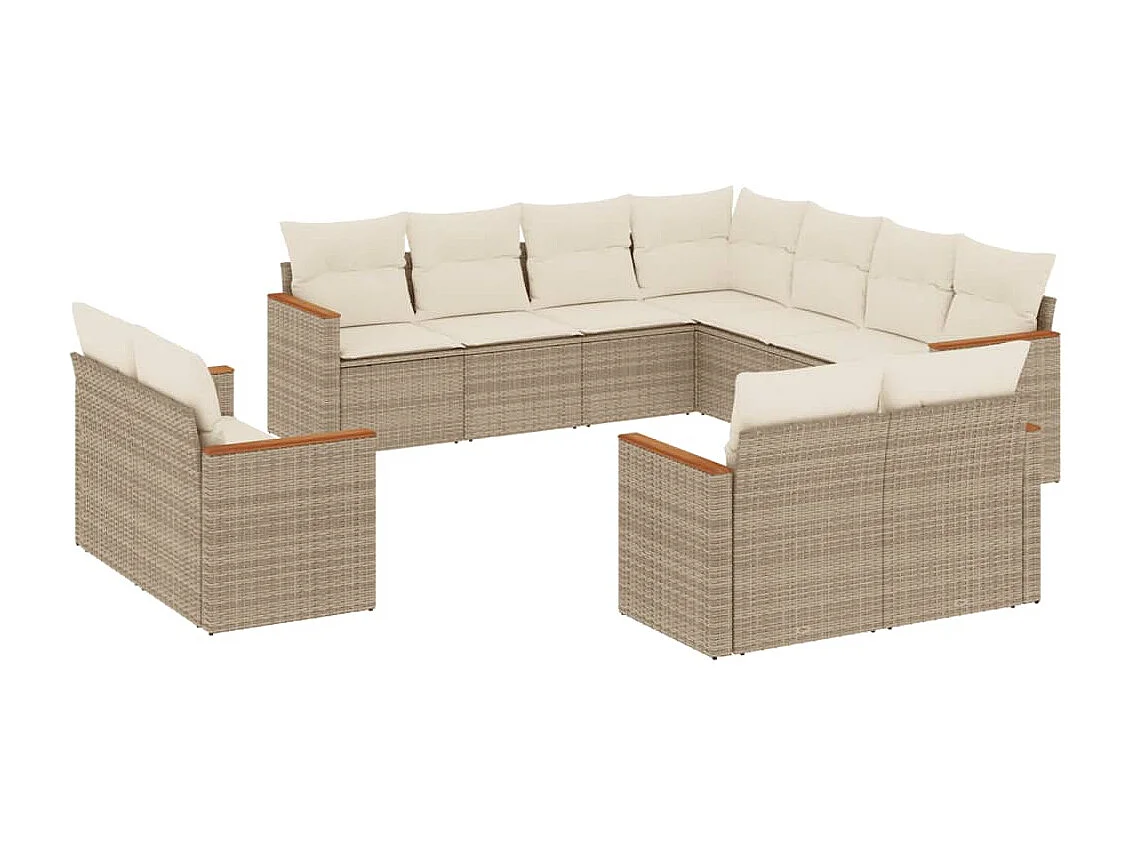Set Divani da Giardino 11 pz con Cuscini Beige in Polyrattan