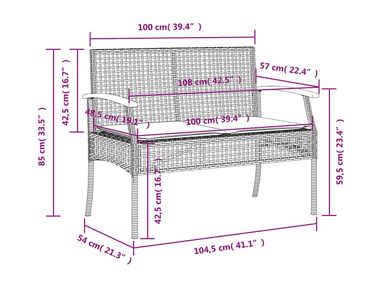 Ensemble à manger de jardin et coussins 3 pcs Beige poly rotin