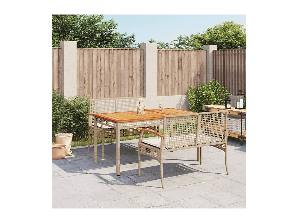 Set comedor de jardín 3 pzas con cojines ratán sintético beige
