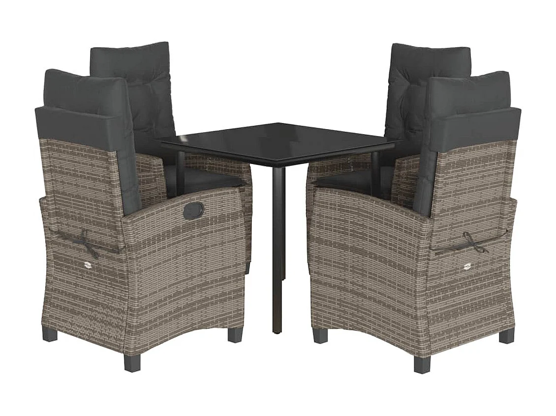 Set da Pranzo da Giardino 5 pz con Cuscini in Polyrattan Grigio