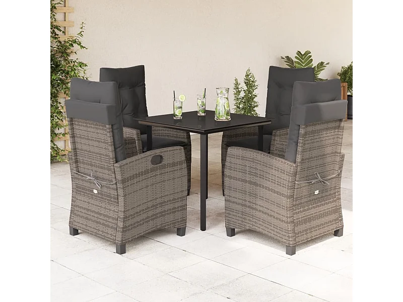 Ensemble à manger de jardin 5 pcs coussins gris résine tressée