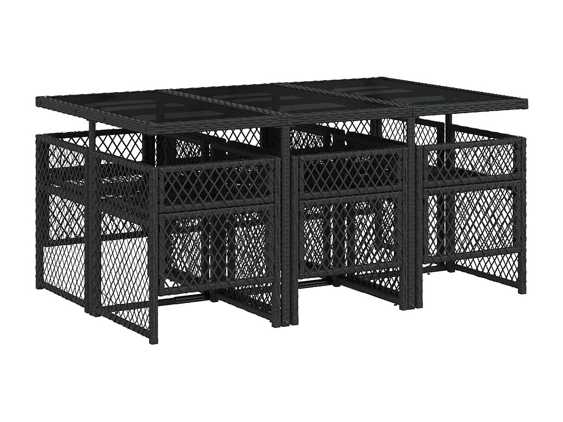 Set da Pranzo da Giardino 7 pz Nero con Cuscini in Polyrattan