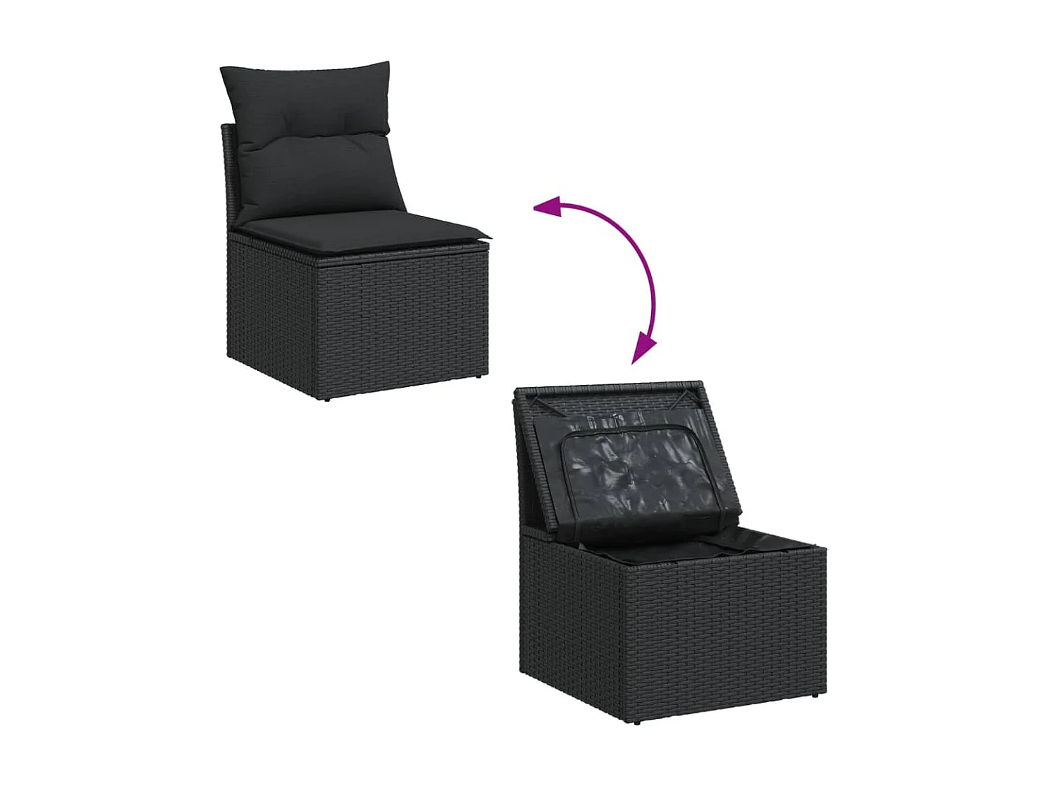 6-delige Loungeset met kussens poly rattan zwart